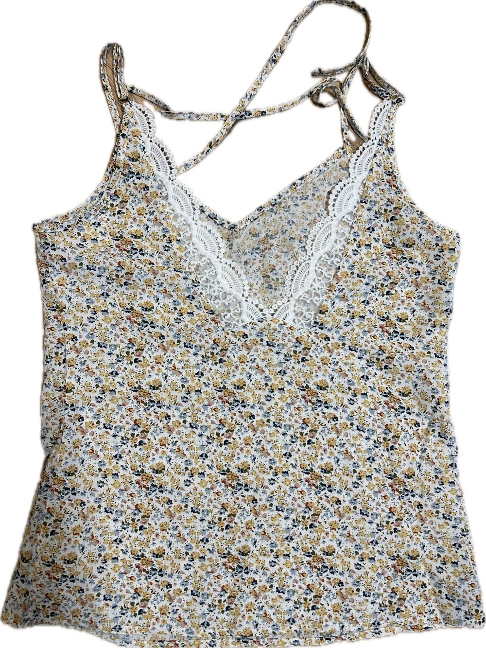 SHEIN White & Mustard Floral Lace-Trim Camisole